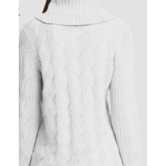 Calvin Klein Ivory Winter White Basket Weave Chain Knit Drape Neck Sweater sz L - Picture 2 of 15